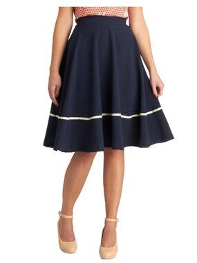 NEW Modcloth Rock Steady Sally Swing Navy A Line Pin Up Circle Skirt size Medium